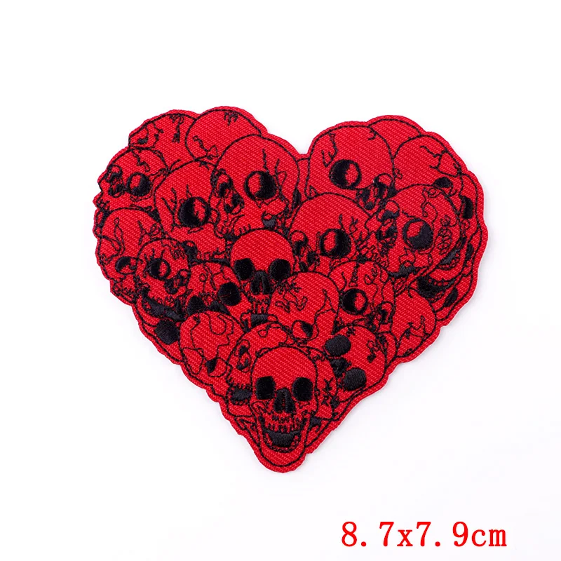 Badges For Clothes 10 PCS Wholesale Red Heart Skull Embroidered Patches For Clothing Hippie Patch Iron On Patches On Clothes