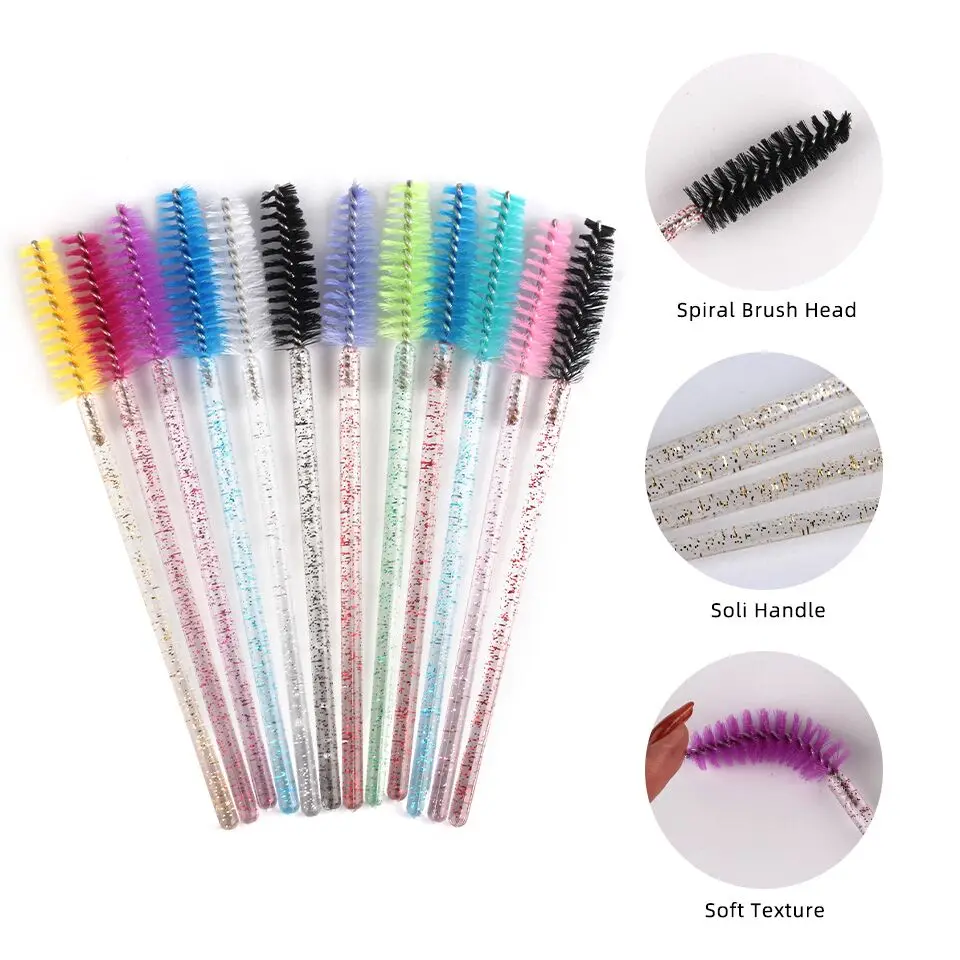 NEWCOME 50pcs/Lot Disposable Crystal Eyelash Makeup Lash Brush Diamond Handle Mascara Wands Eyelash Extension Tool