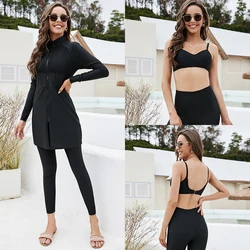 New Women Muslim Swimwear Swimsuit Burkini Modest Three-Piece Set Moslem Muslem Maillot De Bain Plus Size Full Black