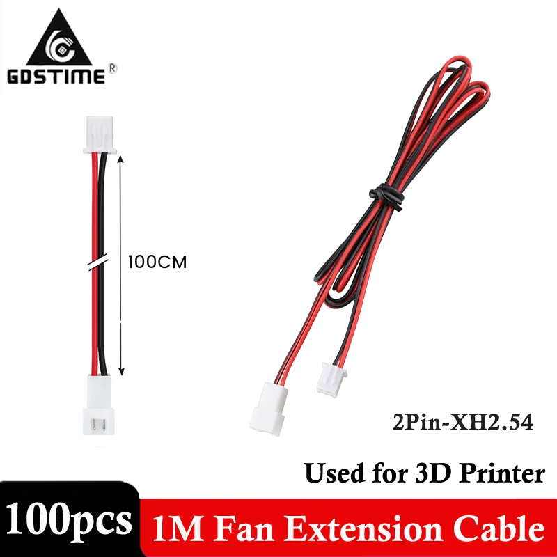 

100pcs 3D Printer Parts Cooling Fan Extension Cable 2pin-XH2.54 Connection Line 100CM Lengthen Wire Female to Male 1 Meter