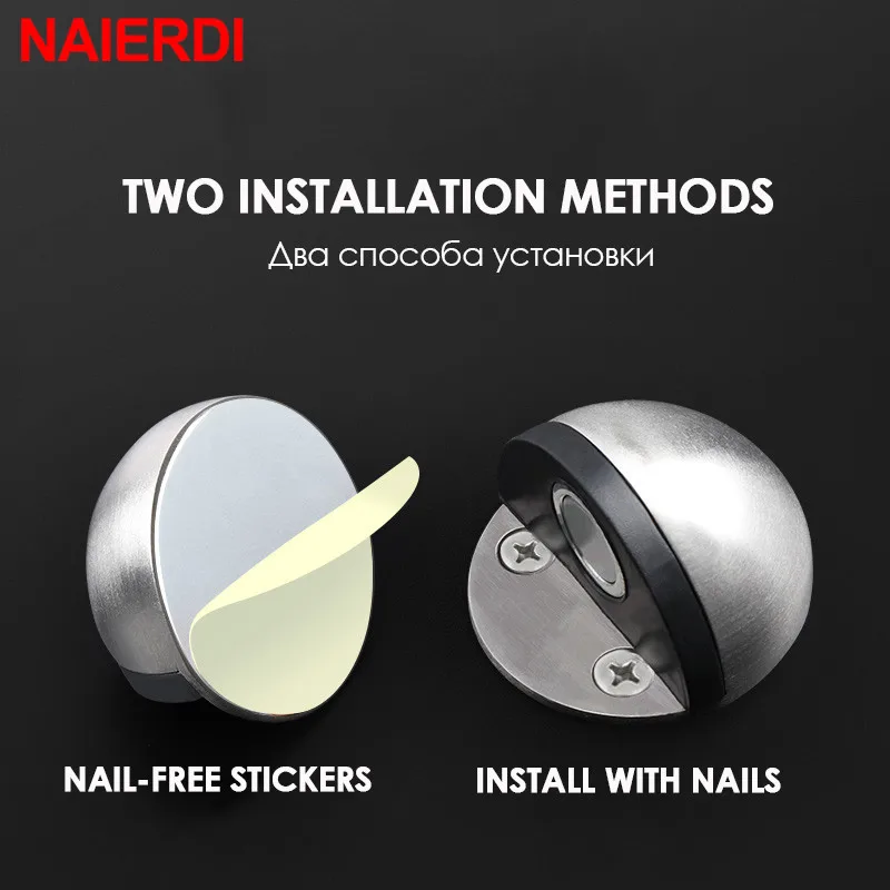 NAIERDI – butoir de porte magnétique en caoutchouc et acier inoxydable, sans clou, pour maison, cuisine, quincaillerie de meubles de chambre à
