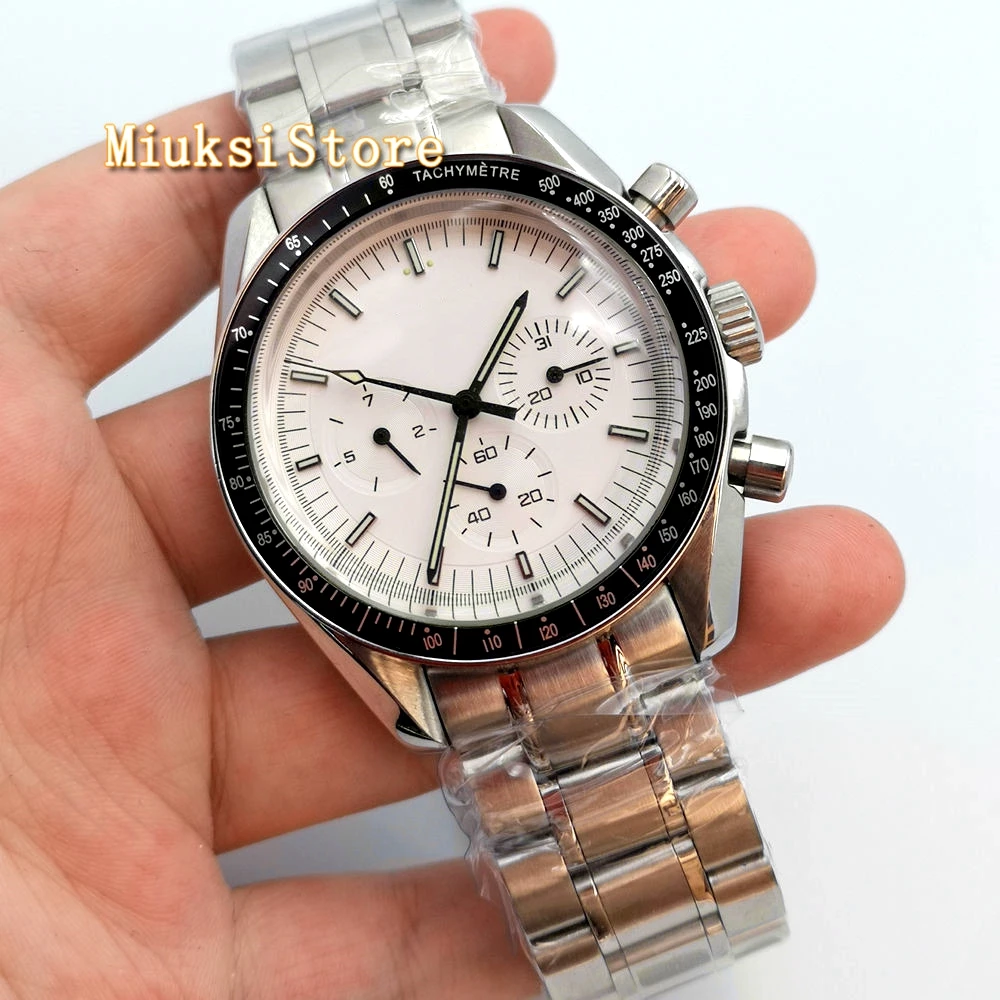 Bliger 40mm Luxury Machinery mens Watch without logo white dial week date indicator multifunction steel strap automatic watches