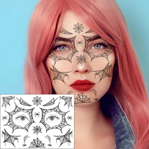 Waterproof Temporary Tattoo Sticker Black Spider Web Element Face Art Pattern Design Flash Tatoo Fake Tatto for Men Women