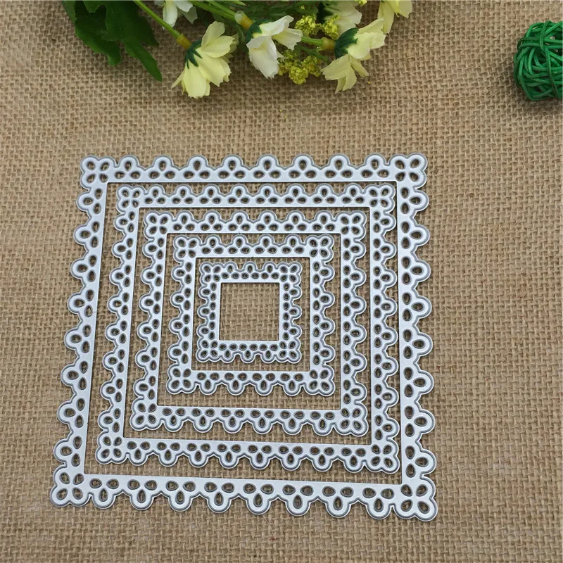 

5pcs Square Lace Edge Metal Cutting die keychain shaker Heart Paper Key Chain Scrapbook Paper Craft Card Punch Art Knife Cutter