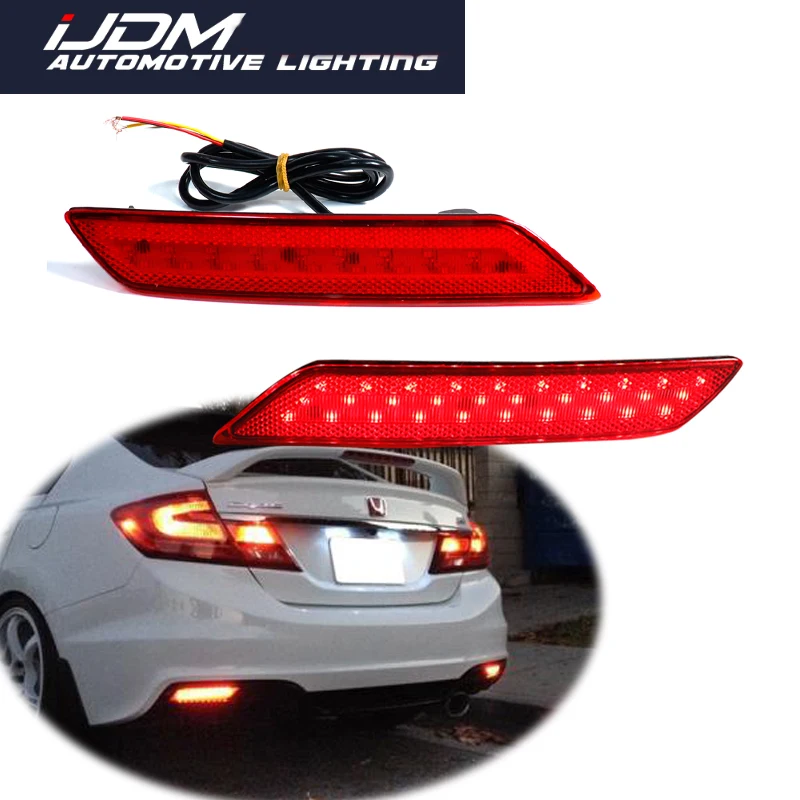 

iJDM For 2013-2015 Honda Civic Sedan Red Full LED Car Bumper Reflector Lights, Function as Tail, Brake & Rear Fog Lights 12V