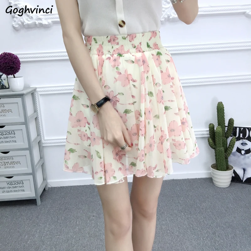 Skirts Women Pleated Leisure Chiffon Elegant Floral High Waist Chic Womens Mini Skirt Sweet Preppy All-match Korean Style Trendy