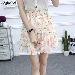 Skirts Women Pleated Leisure Chiffon Elegant Floral High Waist Chic Womens Mini Skirt Sweet Preppy All-match Korean Style Trendy