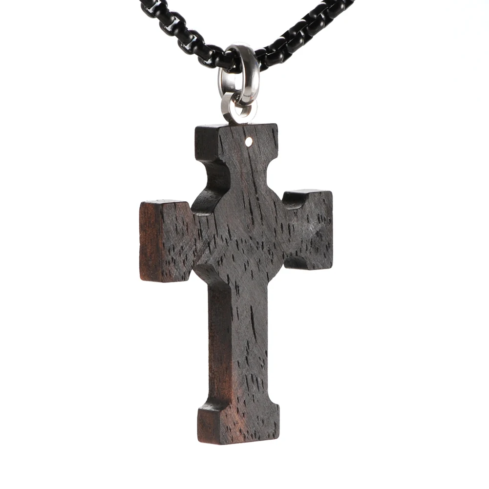 

Mens Cross Necklace Black Stainless Steel Cross Pendant Real Santos Wood Cross Necklace Pendant for Men 2021 Fashion Men Jewelry