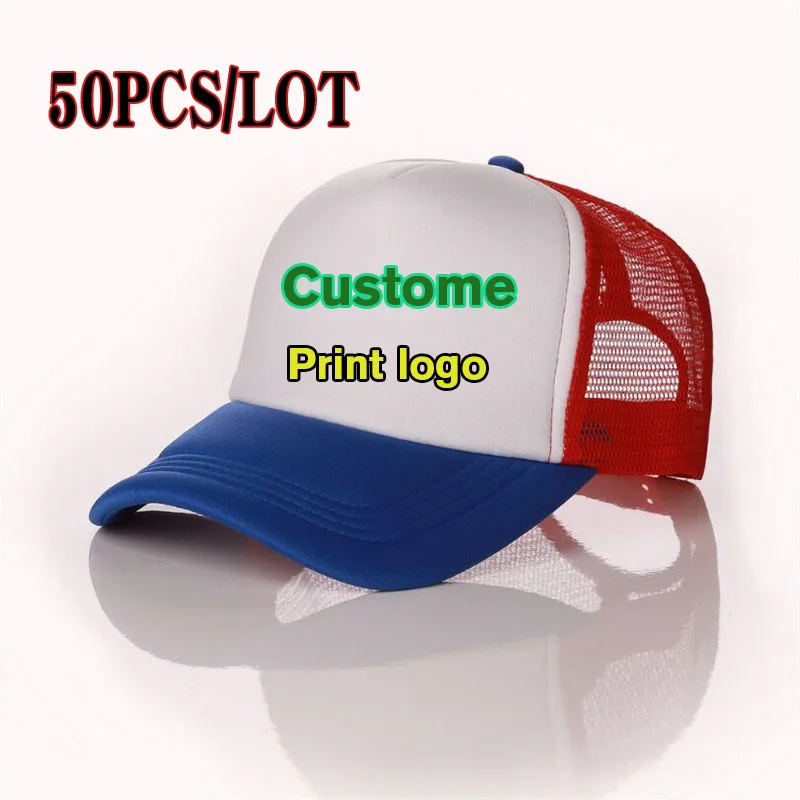 

50pcs/Lot women Custom logo print trucker cap New unisex casual baseball caps DIY LOGO snapback hats Casquette gorras