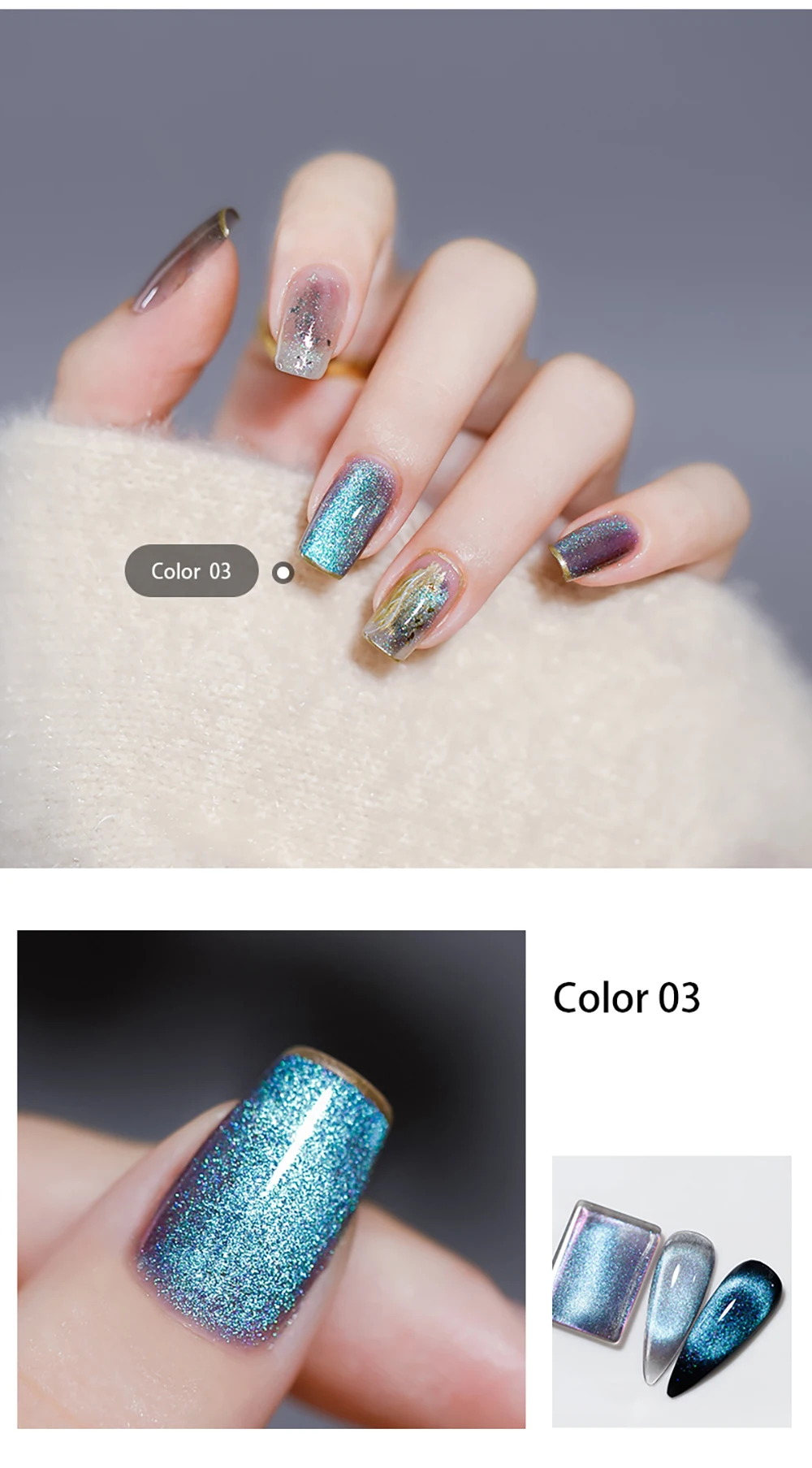 Vendeeni Neuer Bunter Kristall-Katzenaugen-Gel-Nagellack 9D Aurora Katzenaugen-Gel-Lack Magnetischer Hybrid UV Soak-Off Gel-Lack – Detail 9