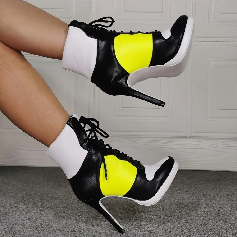 MKKHOU Fashion Short Boots Women\'s New Style Comfortable Sports Style Boots Lace-up Ankle Boots Stiletto High Heel Casual Boots