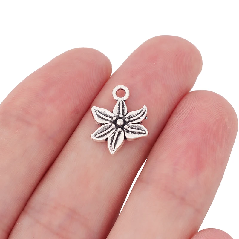 40 x Tibetan Silver Flower Charms Pendants Beads for DIY Necklace Bracelet Jewelry Making Findings Accessories 16x13mm