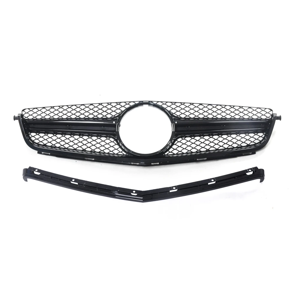 For Mercedes-Benz W204 C63 AMG 2012-2014 Only Front Grille W/ Grill Frame Cover Trim Overlay Black Car Upper Bumper Hood Mesh