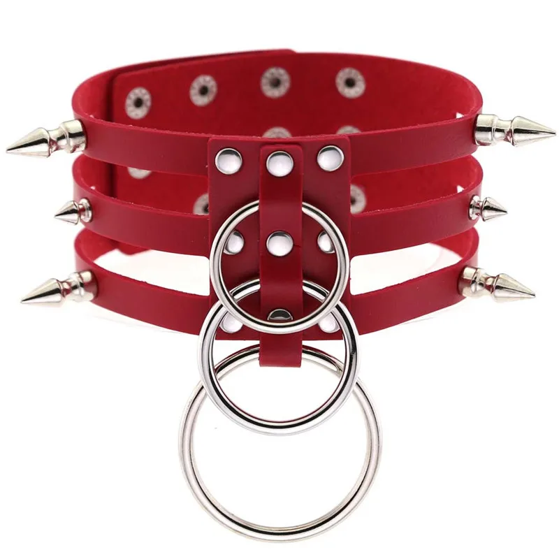 80s Punk Fashion Goth Collar Studded Necklace Rivets Leather Choker Necklaces Women Girls Round Rock Gothic Femme Jewelry
