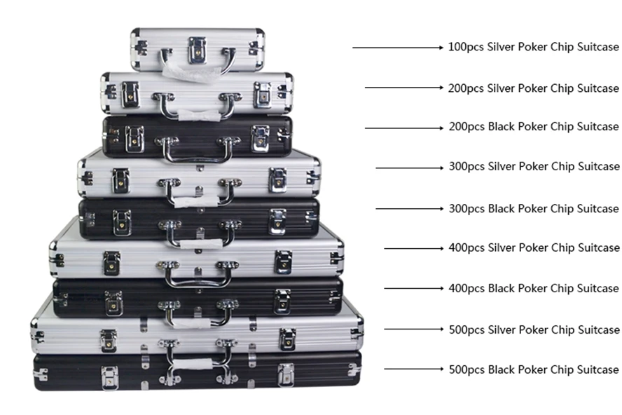 Casino Chips Case Capacity Suitcase Texas Poker Chips High Quality Aluminum Silver Black Suitcase Box Can Put 100-500pcs Chips