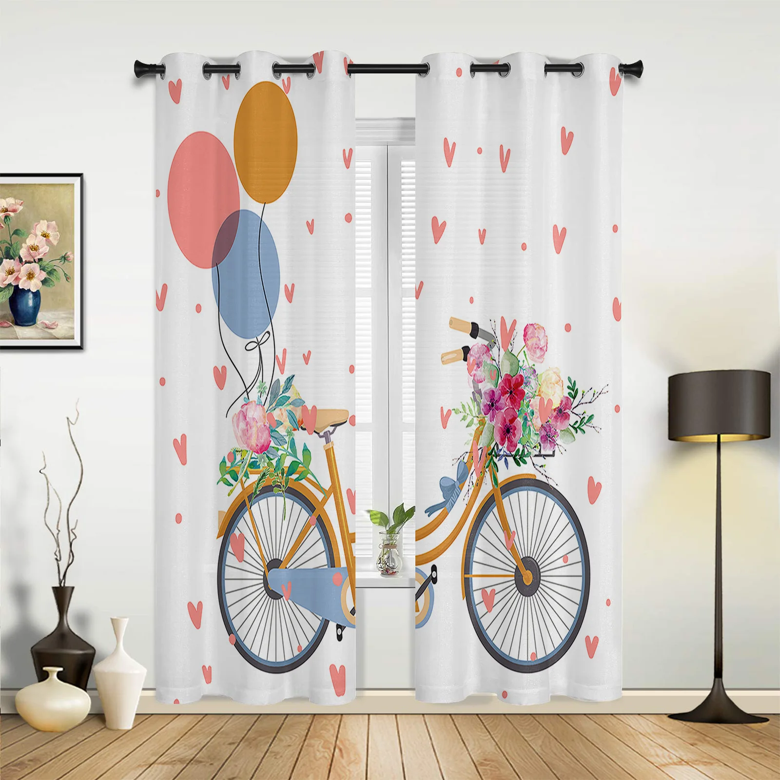 Living Room Curtains Bicycle Rose Flower Balloon Modern Home Decor Bathroom Kitchen Bedroom Balcony Floor Valance Curtains