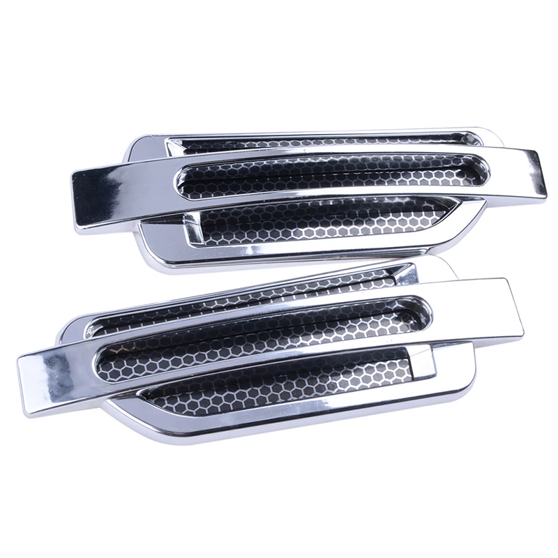 Rhyming 2Pcs Car Side Fender Vent Sticker Air Flow Spoiler Racing Intake Grille Trim Chrome Decorative Automobile Accessories