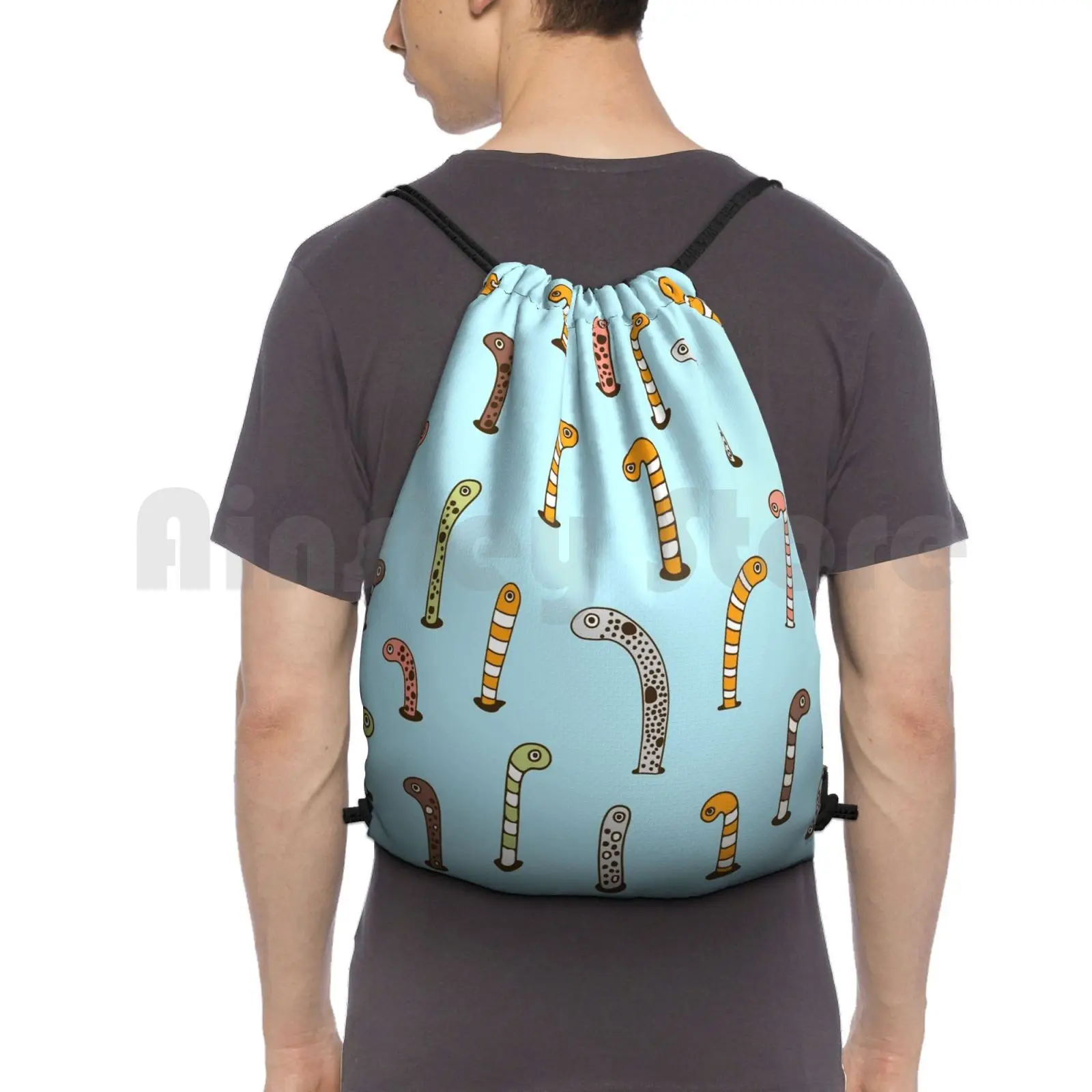 

Garden Eels Backpack Drawstring Bag Riding Climbing Gym Bag Zoo Eels Fish Aquarium Cute Sea Life Pets Candy Stripe Ocean Sea