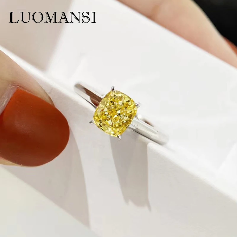 Luomansi 1.25CT żółty wysokiej węgla diamentowe srebro pierścień 100%-S925 srebrne wesele strona biżuterii hurtowych
