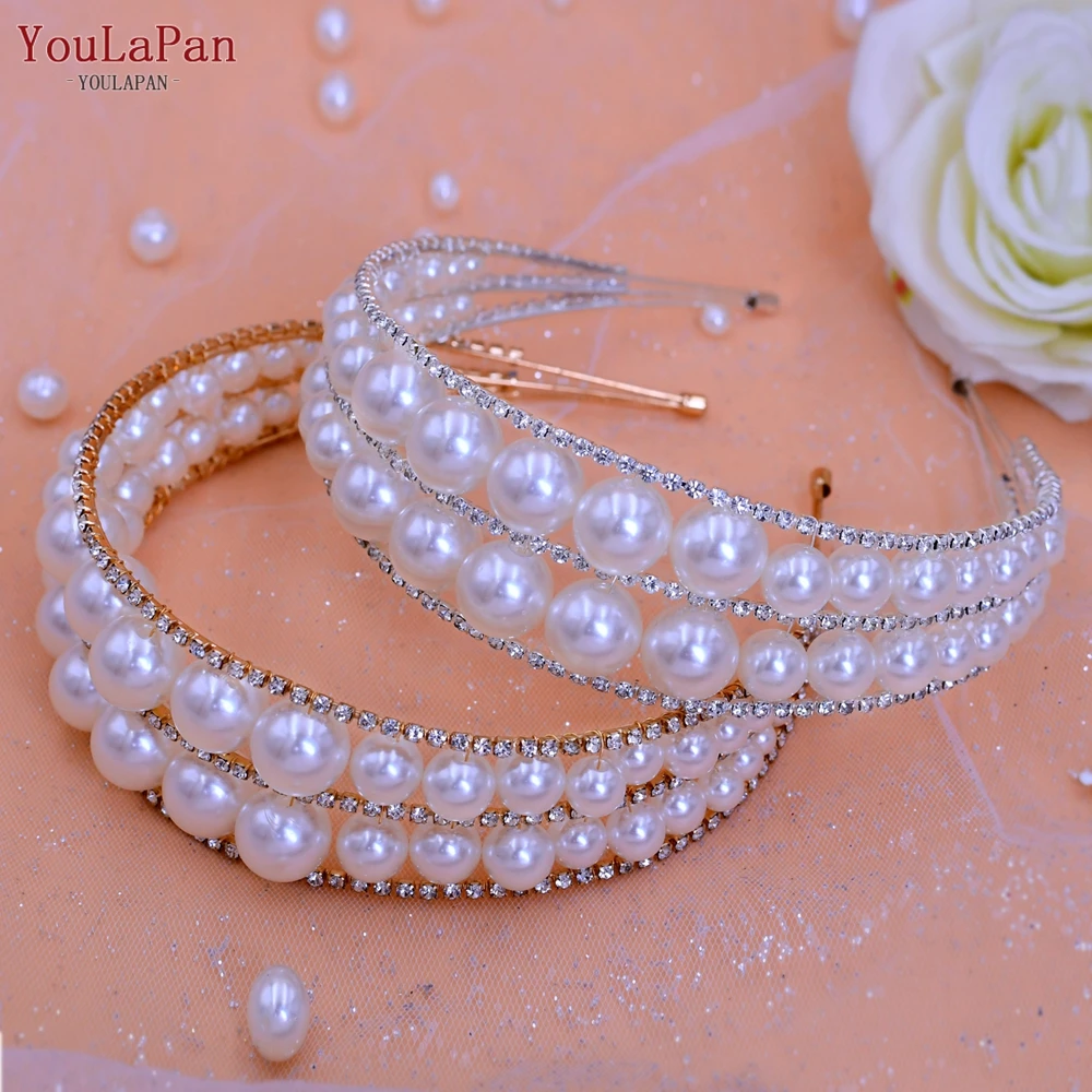 YouLaPan HP400 de corona de la boda perla nupcial de diamantes de imitación accesorios para bodas Tiara joyería hecha a mano de la cabeza