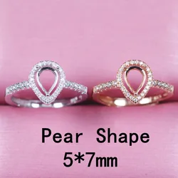 Pear shape 5*7 ring base setting adjustable ring for jewelry making 925 silver blank without stones women