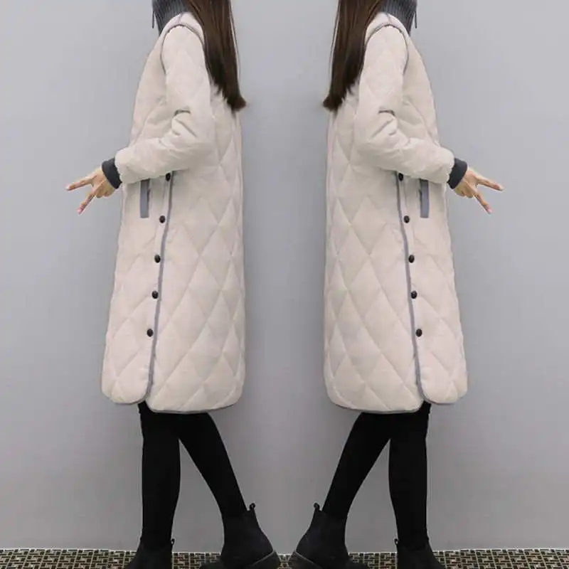 2024Fashion Women Spring Autumn Long Padded Clothing Female Down Cotton Jacket Slim Parkas Ladies Coats Plus Size 4XL Coat Mujer