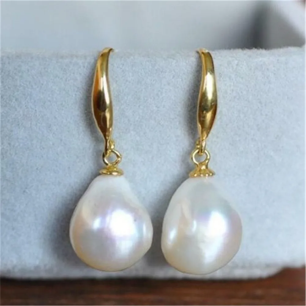 10-12mm Naturalne białe kolczyki z barokowymi perłami 18K Dangle Hook ślubna hodowlana łza