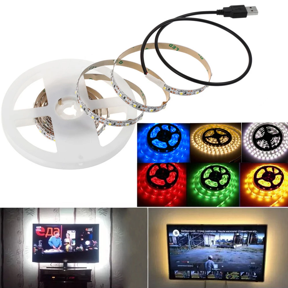 USB LED Strip Light  5V  TV Backlight  2835  60LED 1m 2m 5m  Ribbon Cabinet Lights Color Customize Support