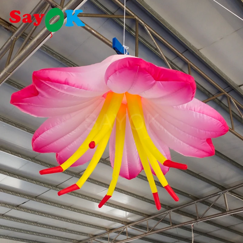 1m Dia Inflatable LED Hanging Inflatable Flower with 16 Colors Changing Light for Event Showing Stage Decoration