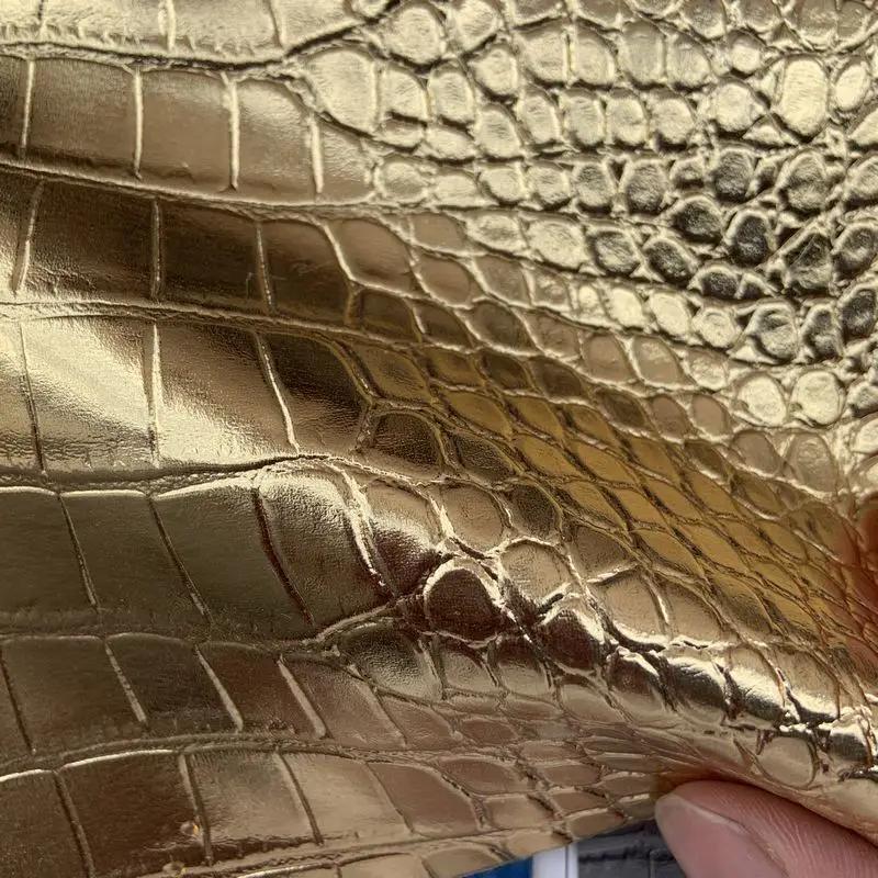 

Golden Metal Crocodile Skin Synthetic PVC Leather Materials