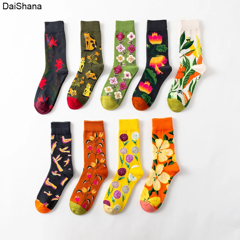 DaiShana Women Sock Cartoon Dog Octopus Flower Plant Kawaii Funny Casual Female Cotton Sox Hosiery Streetwear Harajuku Crew Sock