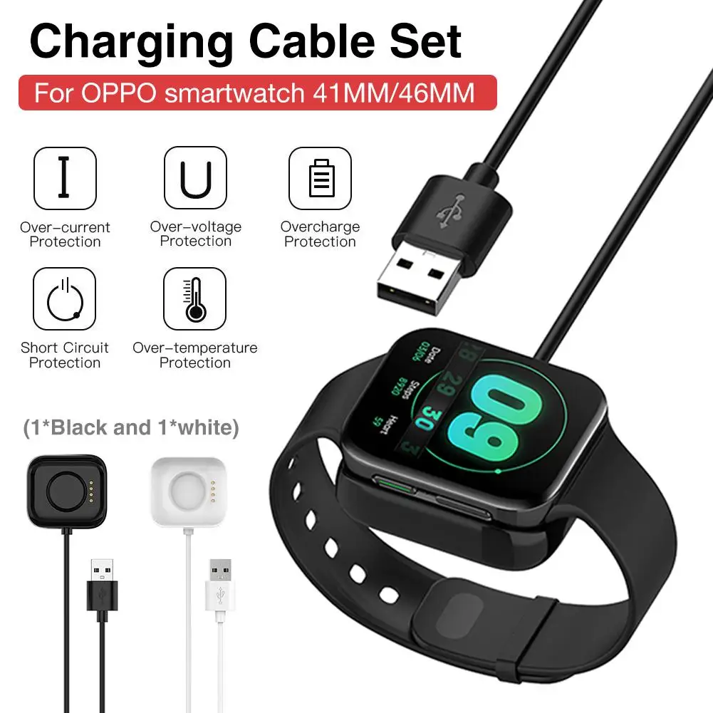 2PCS/Set Smart Watch Charger 100cm Charging Cable For OPPO Watch 41mm 46mm Smartwatch Replacement Accessories 1 Black 1 White