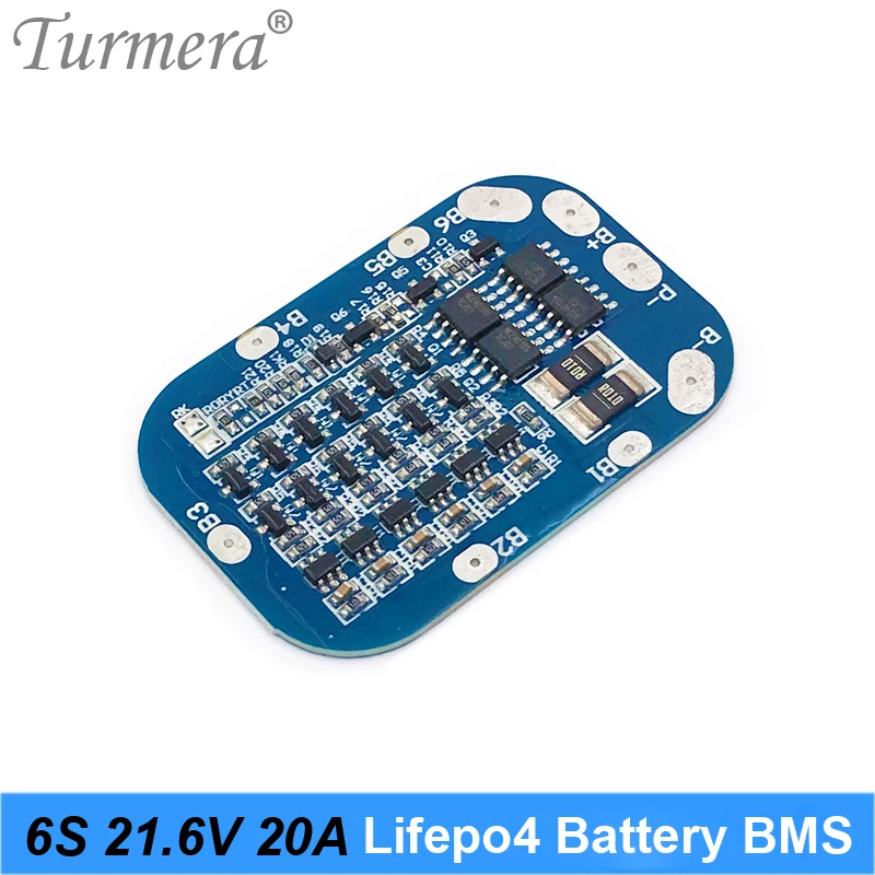 Turmera-Module de carte protégée pour batterie au lithium et fer BMS, tournevis et vélo électrique, 6S, 20A, 19.2V, 21.6V, 32650, 32700, veFePO4