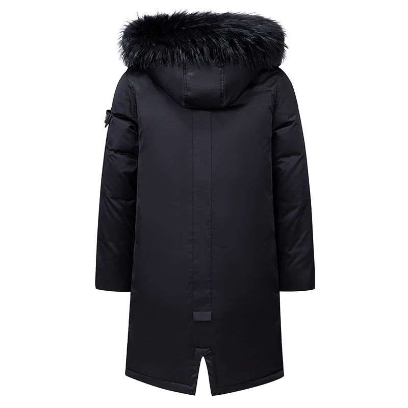 Winter 2021 New Hooded White Duck Down Jacket With Large Fur Collar Men\'s Medium Length Thickened Leisure Waterproof Jacket