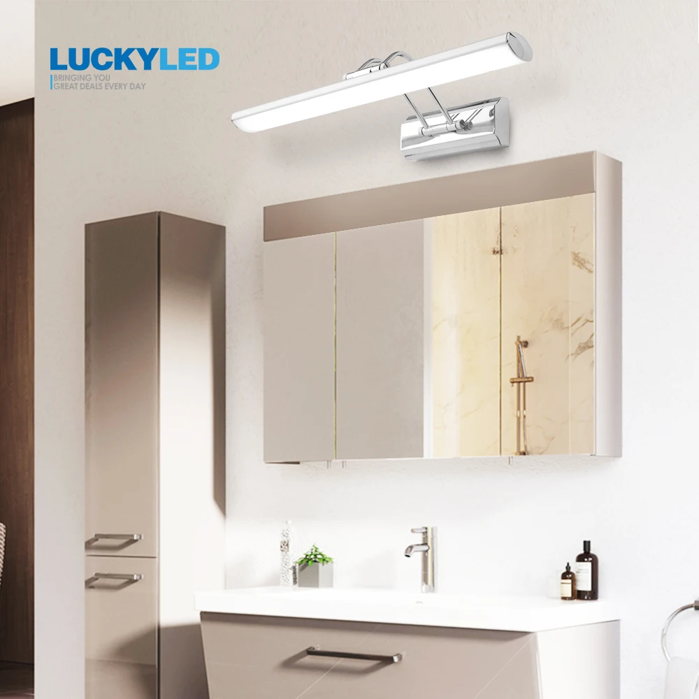 LUCKYLED lampa łazienkowa Led 12W 42CM AC90-260v ze stali nierdzewnej wodoodporny kinkiet oprawa oświetleniowa światło lustrzane nowoczesna lampa