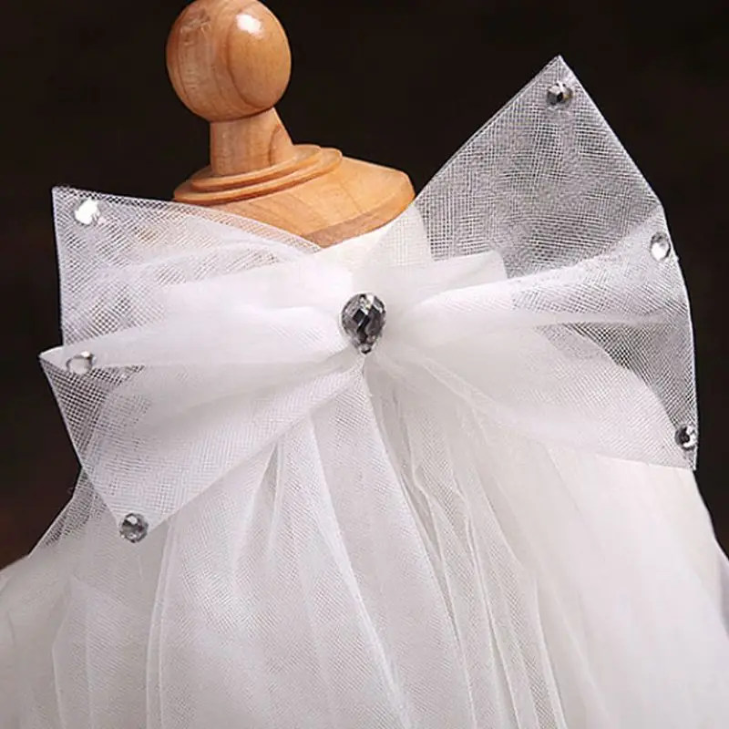 Handmade Double Layer Flower Girls Wedding Veils Bowknot Costume