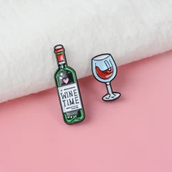 2021 Mini Cute Wine and Wine Glasses Couple Pins Red Wine Bottle Cup Brooches Enamel Pin Badge for Lovers Best Friend Pins