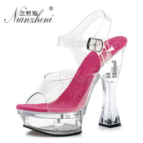 Sandali con plateau 14 cm concisi superficiali eleganti sexy spogliarellista alto 5 pollici tacchi alti quadrati scarpe da ballo con palo di cristallo club esotico