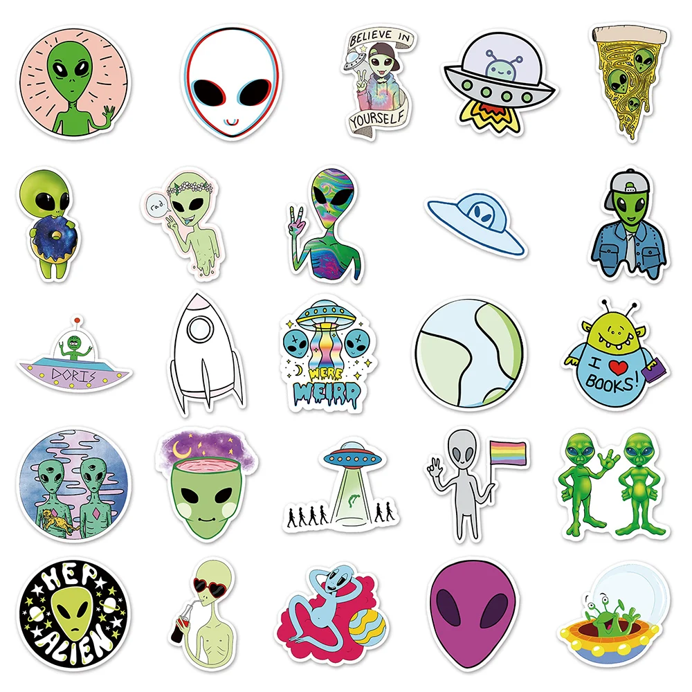 10/30/50 sztuk śliczne Alien naklejki Graffiti Laptop gitara telefon przechowalnia Skateboard lodówka samochód wodoodporny Kid Cartoon naklejki zabawki