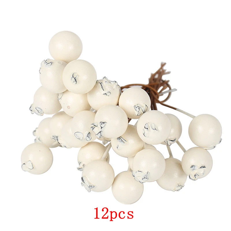 White Theme Mixed Hybrid Artificial Flower Cherry Stamen Berries Bundle DIY Cake Christmas Wedding Gift Box Wreath Decor 144pcs