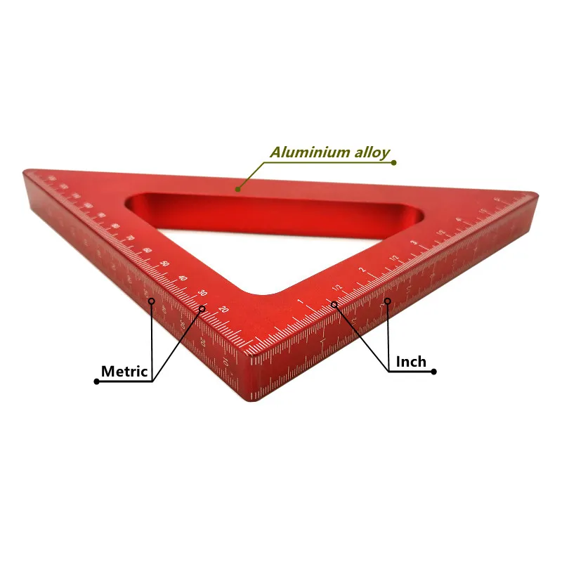 45 Độ Hợp Kim Nhôm Góc Thước Inch Hệ Mét Tam Giác Thước Thợ Mộc Xưởng Chế Biến Gỗ Vuông Dụng Cụ Đo