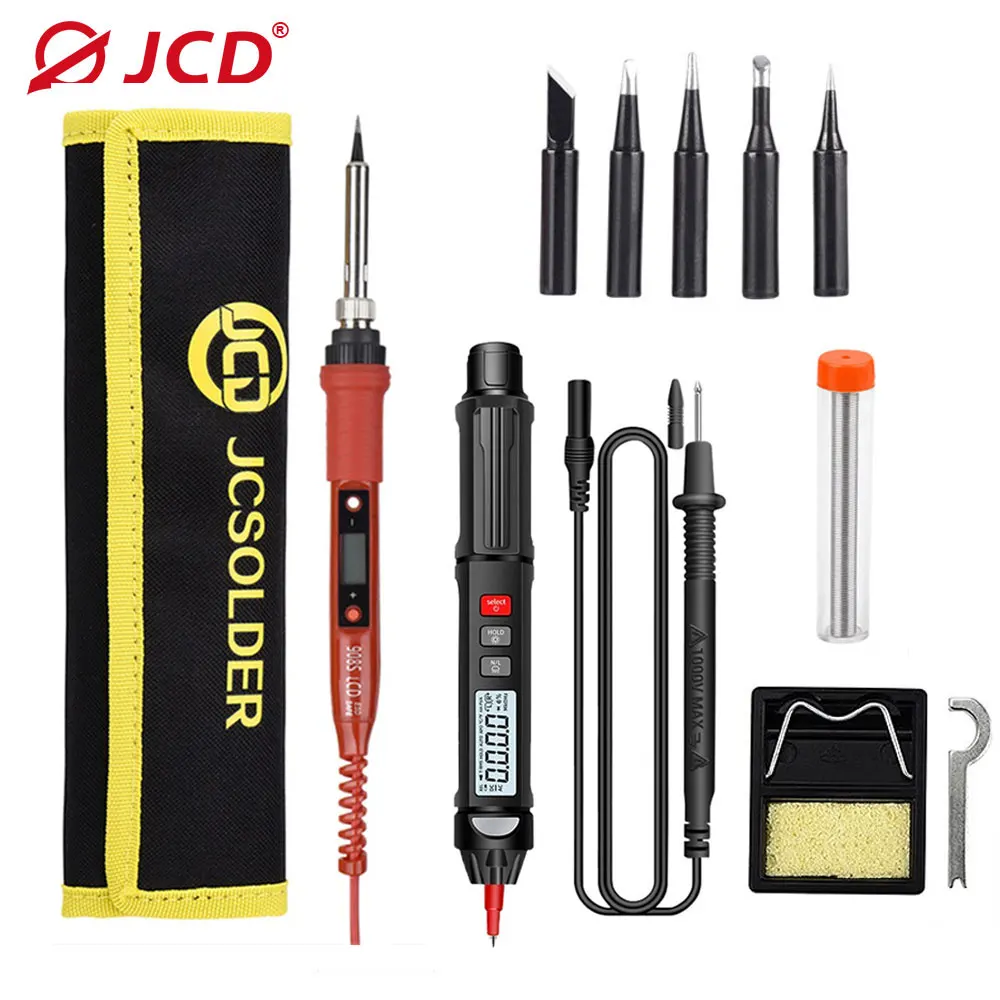 JCD Soldering Iron Kits With Digital Multimeter 80W 220V/110V Adjustable Temperature Multi-Function Solder Iron Pen Multimeter