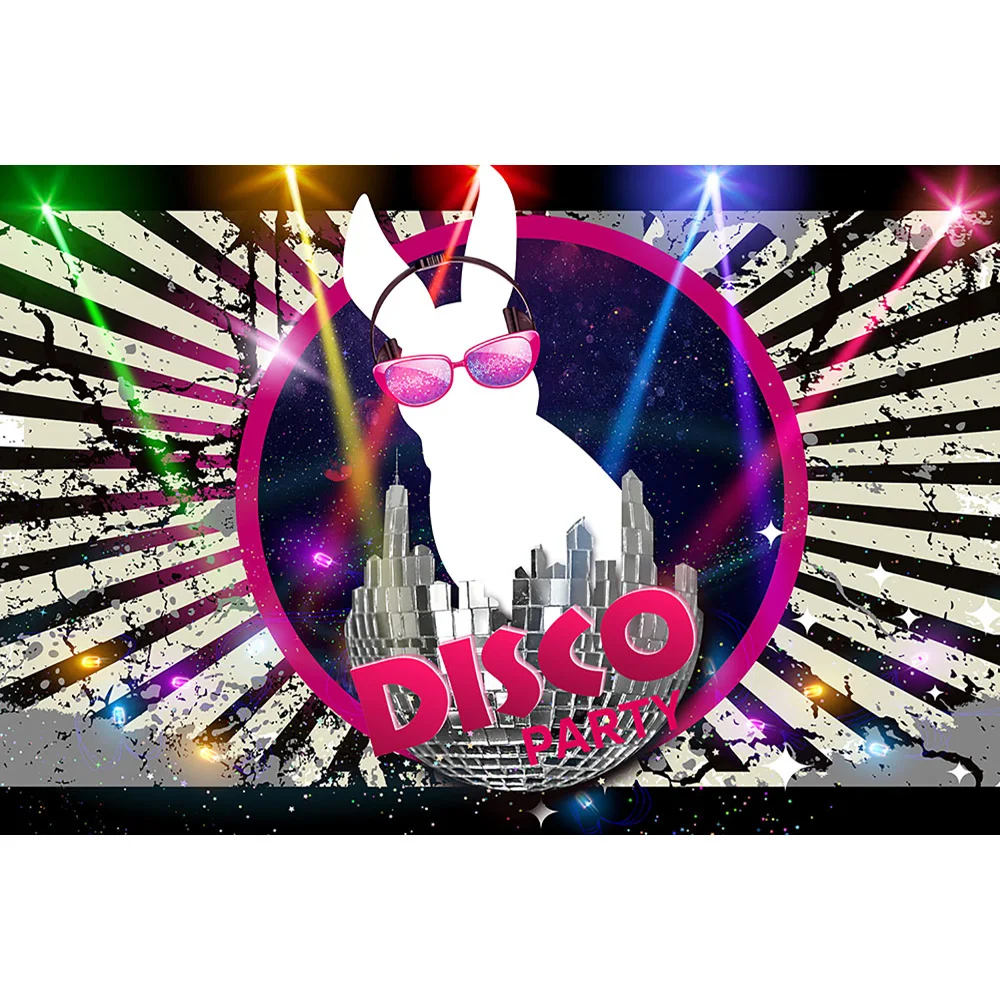 Disco Partyการถ่ายภาพฉากหลังRockกระต่ายHip Hop 80S 90Sวันเกิดพื้นหลังลายเส้นนีออนPhoto Studio Photobooth