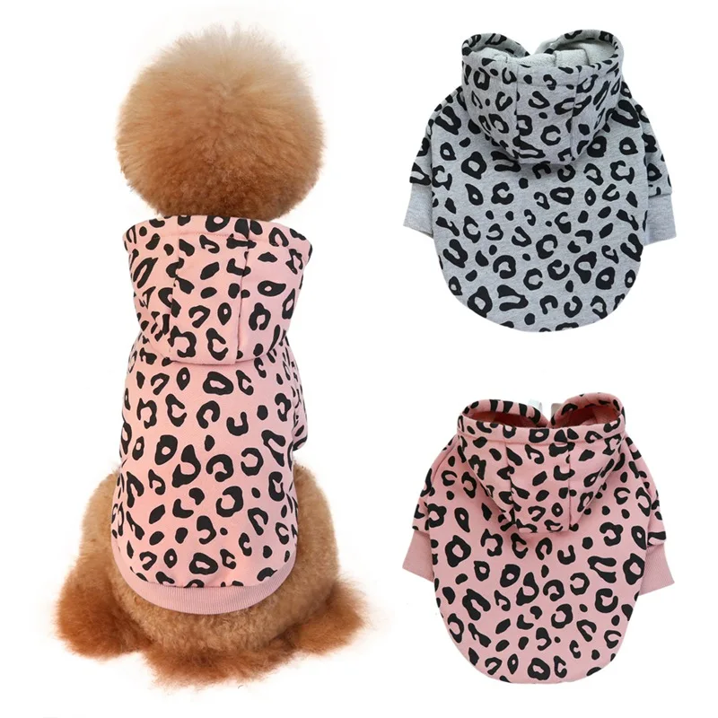 Dog Leopard Hooded Sweatshirt with Hat Dogs Clothes Lightweight Puppy Hoodie for Small Dog Cat Doggy Hoody Outfits Cat Apparel