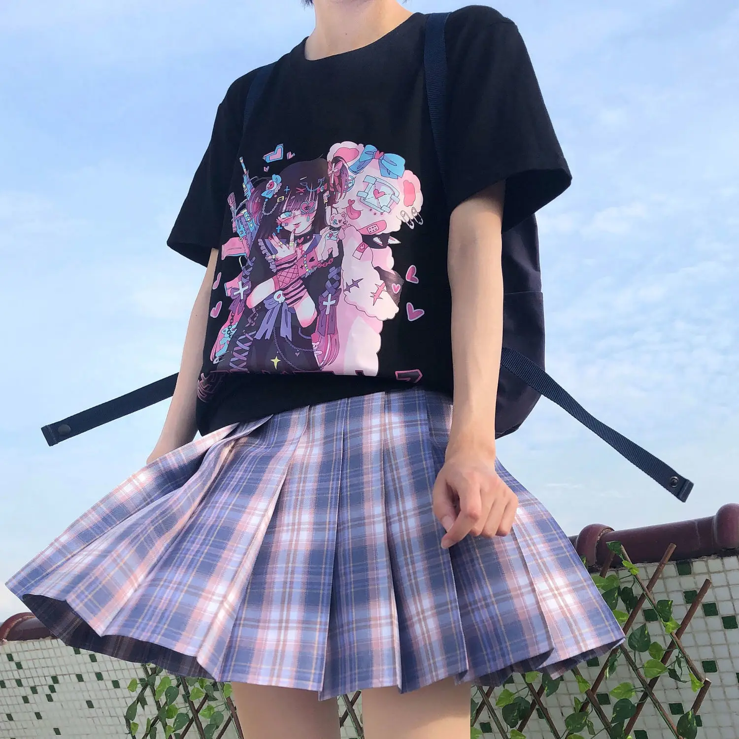 top Women T-shirt Korea cute Anime printing casual Harajuku black Gothic round neck short sleeve T-shirt summer new kawaii women