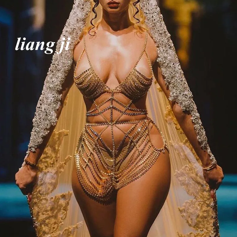 

Sexy Body Jewelry Crystal Bra Chain Dress Chain Three Point Thong Sling Chest Chain One-piece Underwear Chain Waist Chain Woman