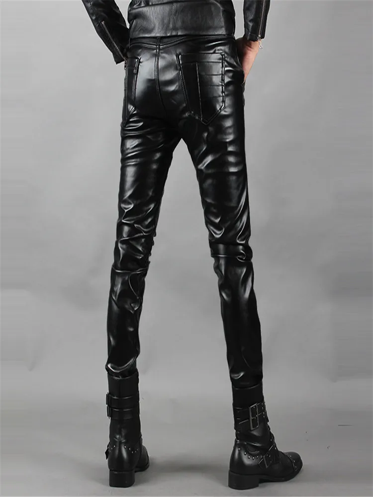 27-34！Leather pants  The men Winter  zipper slim male leather trousers trend teenage tight-fitting motorcycle leather pants