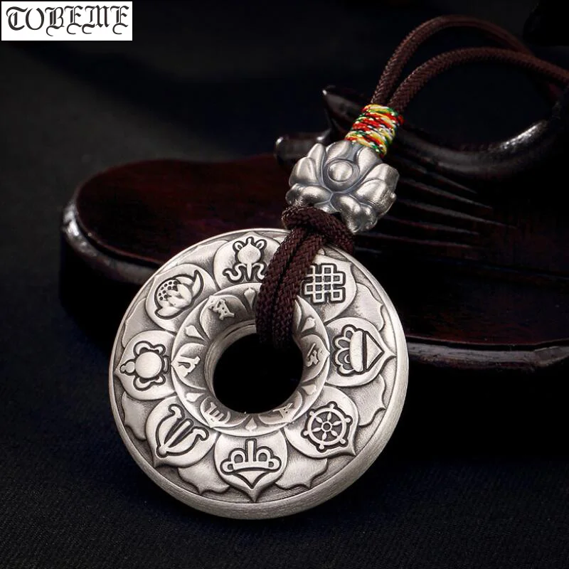 

100% 999 Silver Tibetan Pendant the Buddhist Eight Auspicious Symbols Pendant Tibetan Lucky Symbols Pendant Good Luck Amulet