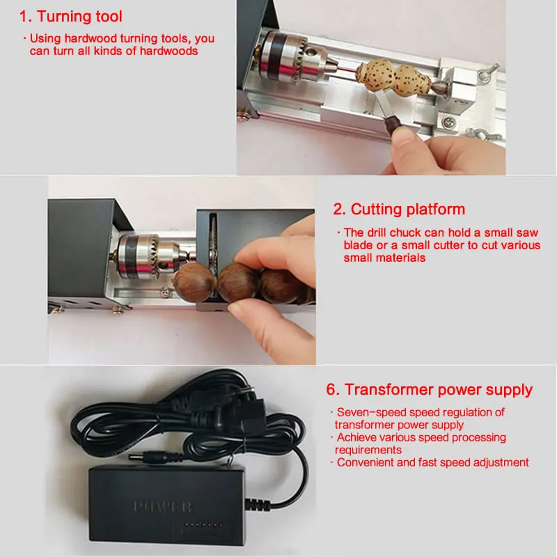 Mini Beads Machine Miniature Multifunction Lathe DIY Woodworking Buddha Pearl Lathe Grinding and Polishing DC 12-24V EU US Plug