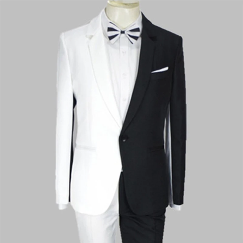 Splice Contrast Color Mens Party Suits Mens Stage Clothing Fashion Mens Slim Fit Suits With Party Prom Skinny Two Piecess Suits